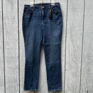 Lee Instantly Slims Women's Straight Leg‎ Relaxed Fit High Rise Dark Wash Jeans